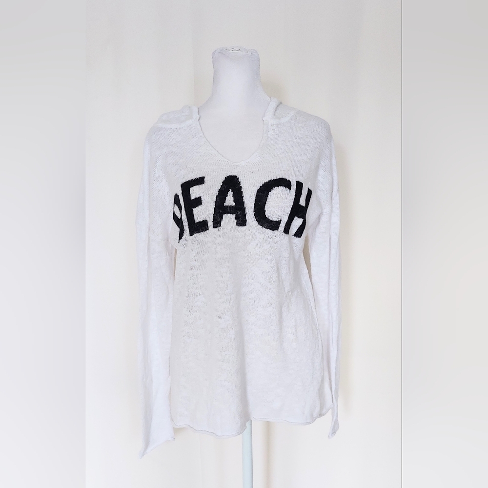 Project Hooded Lightweight Cotton Linen Blend Knit Pullover Top White Size Small